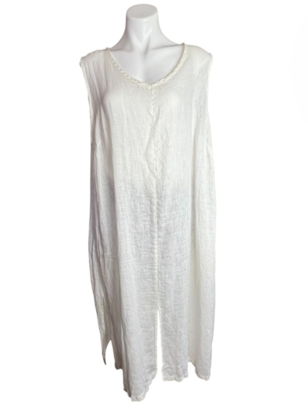 Flax Semi Sheer White 100% Linen Oversized Lagenlook Maxi Dress Sz 1G EUC